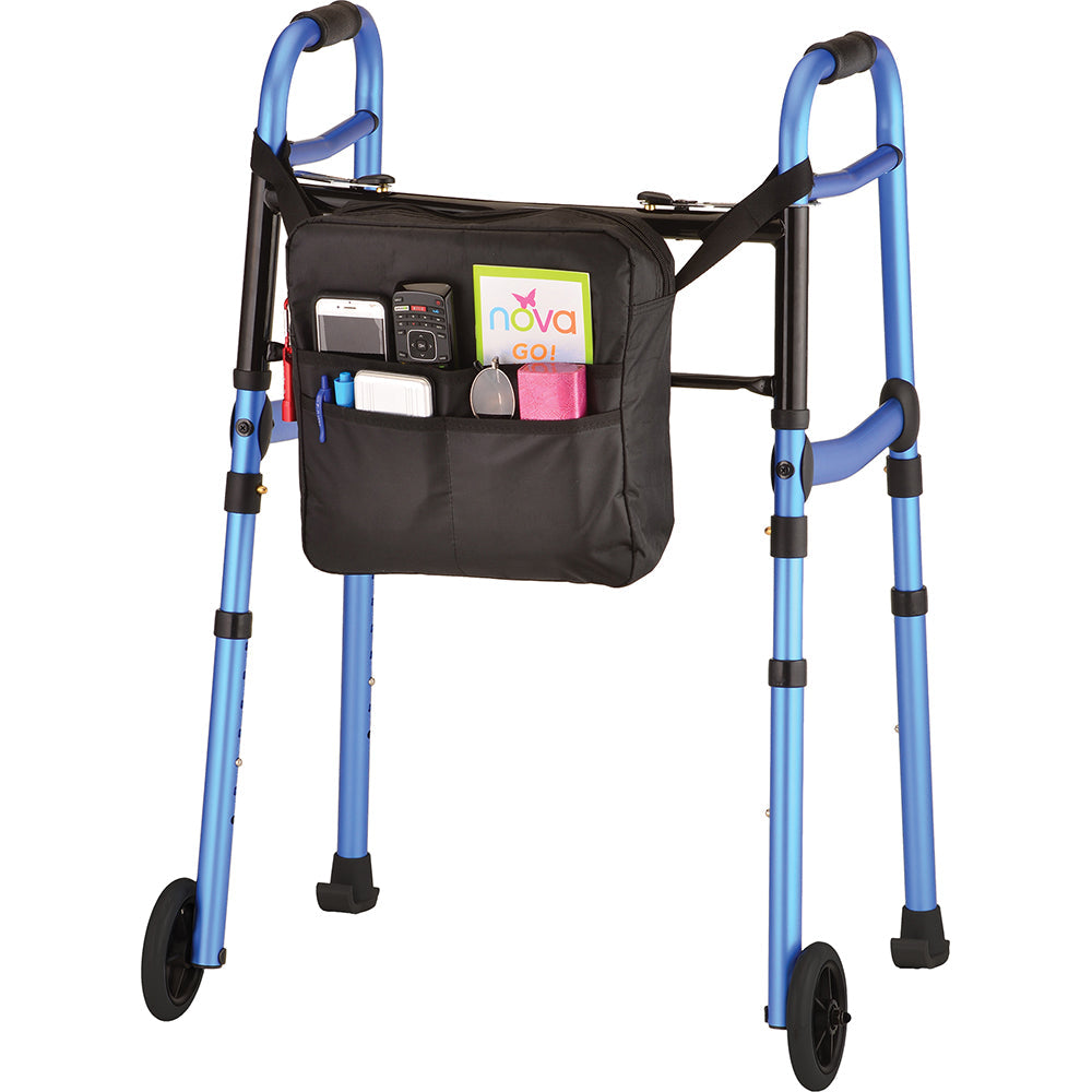 Folding Walker with 5" Wheels, Walker Skis & Mobility Bag in Blue