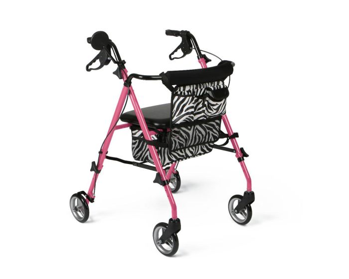 Posh Rollator with 6" Wheels, Pink with Zebra Print Bag