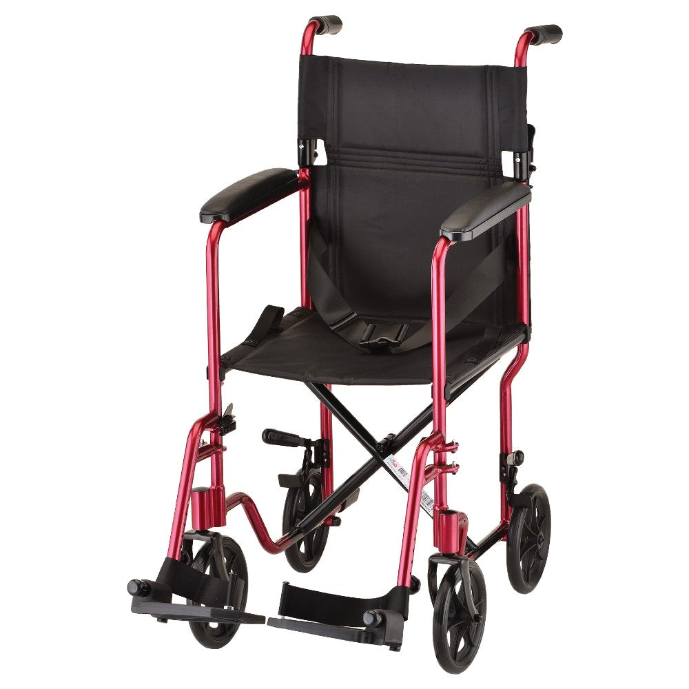 Nova Lightweight Transport Chair - with Swing Away Footrest in Red 