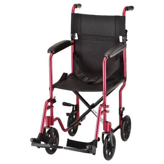 Nova Lightweight Transport Chair - with Swing Away Footrest in Red 