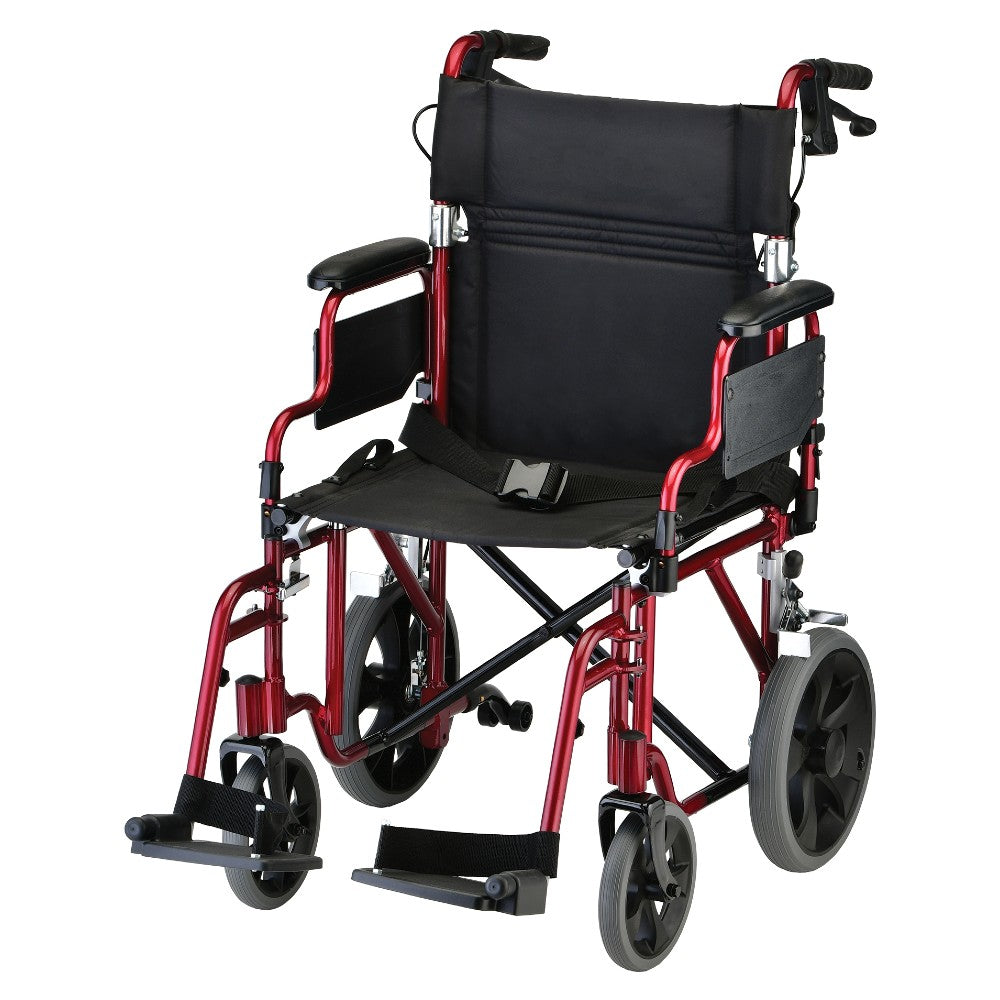 Lightweight Transport Chair with 12" Rear Wheels, Locking Hand Brakes, Flip Up Desk Arms