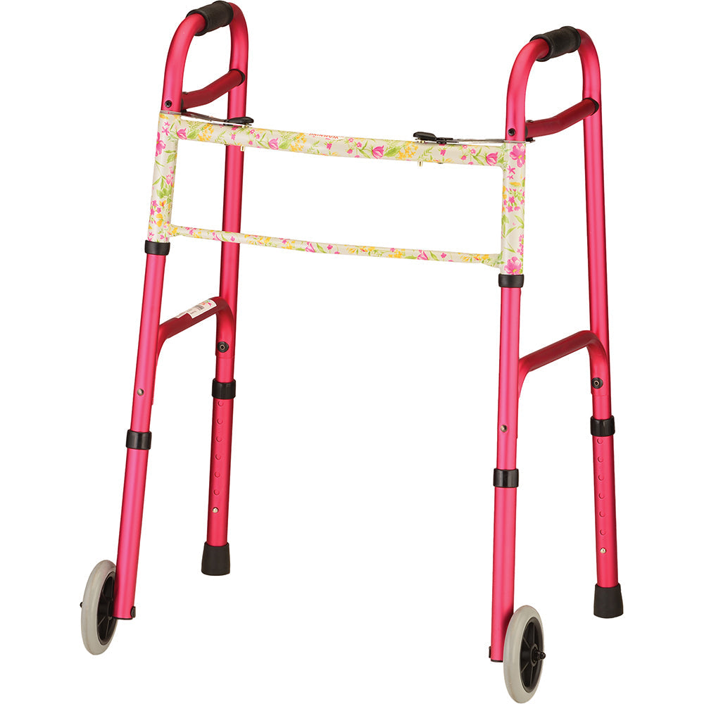 Nova Folding Walker With 5" Wheels  in Pink Floral
