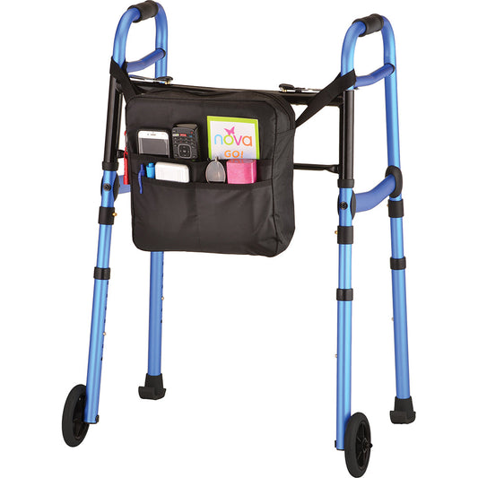 Folding Walker with 5" Wheels, Walker Skis & Mobility Bag in Blue