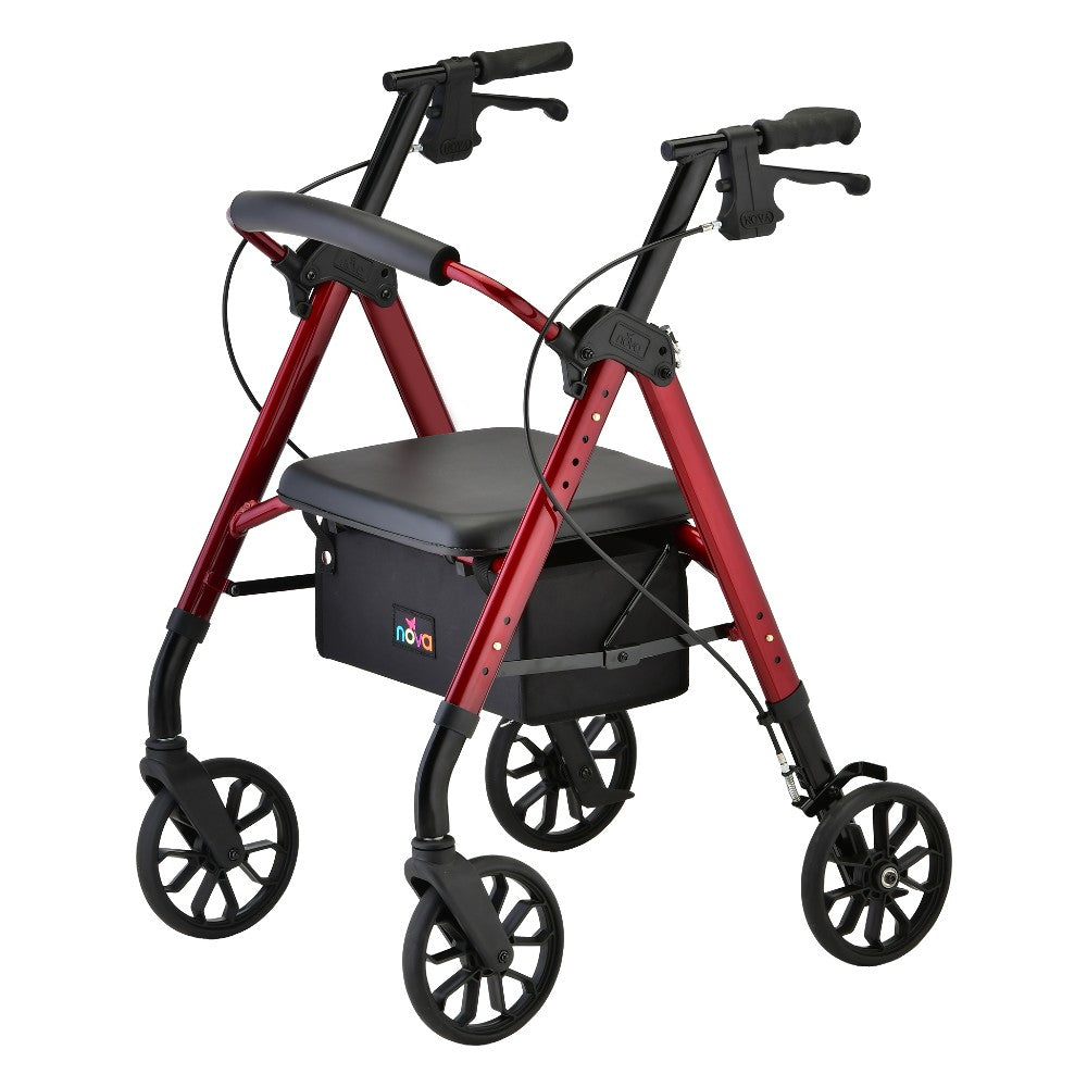 Nova Star 8 Rollator Walker with 8" Wheels & Standard Size in Red