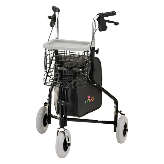 NOVA Traveler 3-wheel rolling walker in black.