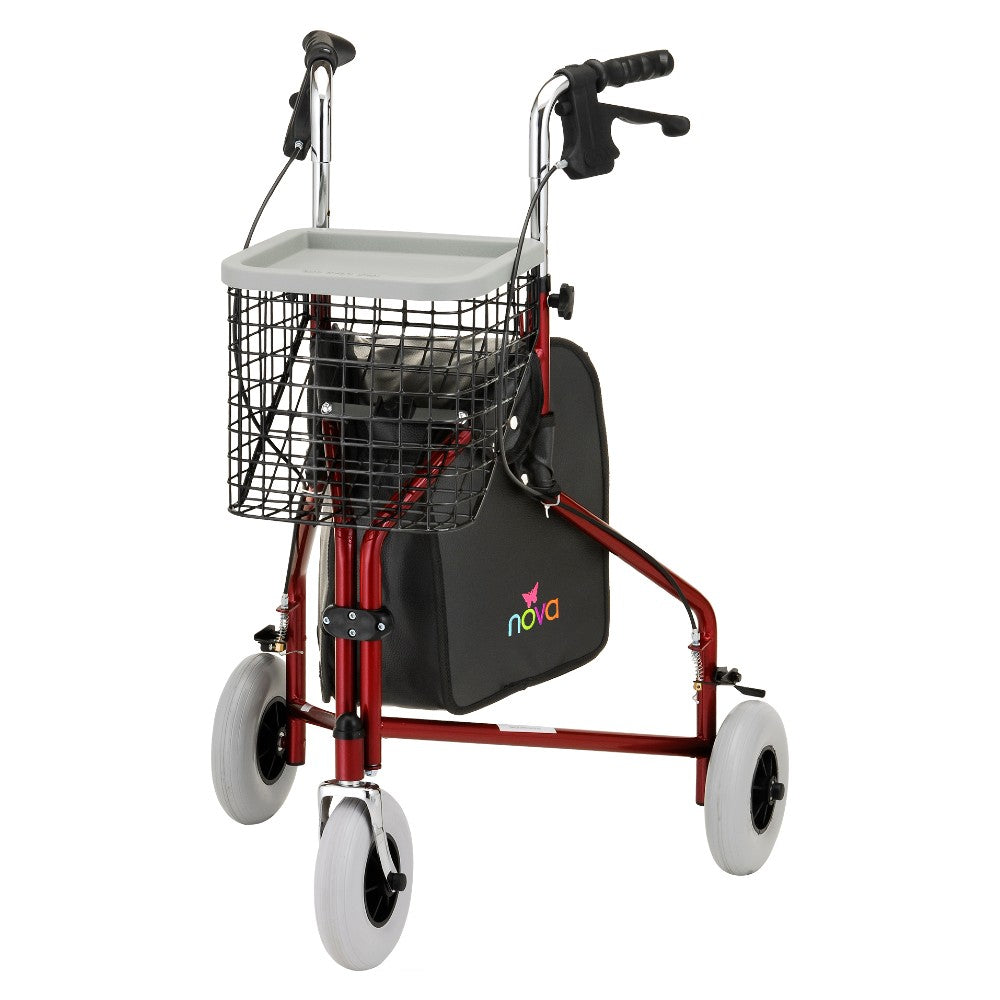 NOVA Traveler 3-wheel rolling walker in red.