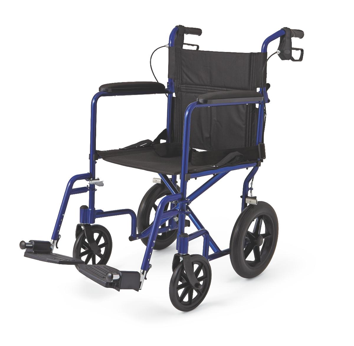 Medline Basic Aluminum Transport Chair with 12" Wheels in Blue