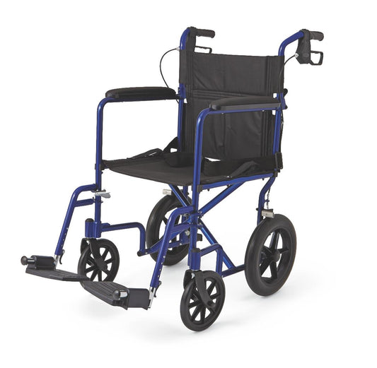 Medline Basic Aluminum Transport Chair with 12" Wheels in Blue