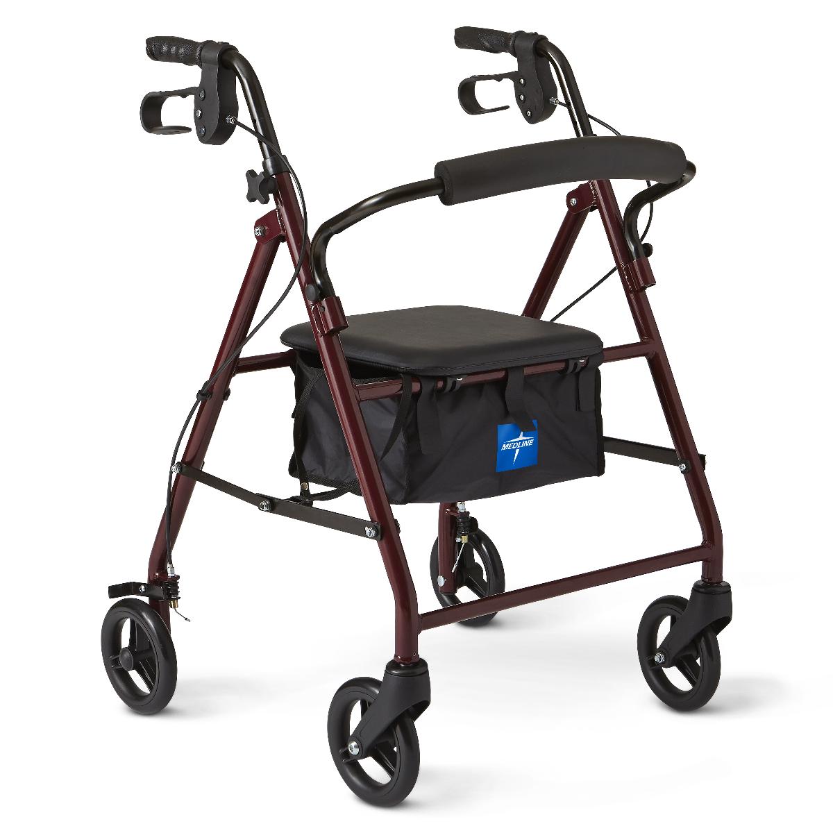 Medline Basic Junior Steel Rollator with 6" Wheels in Burgundy