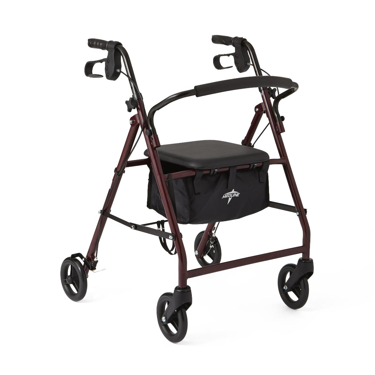 Medline Basic Adult Steel Rollator with 6" Wheels in Burgundy