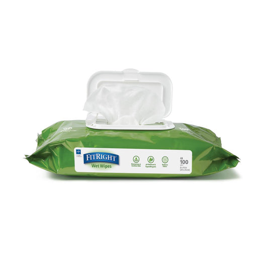 FitRight personal cleansing wipes with aloe for adult incontinence care, fragrance-free moisturizing body wipes for elderly hygiene and caregiver use.