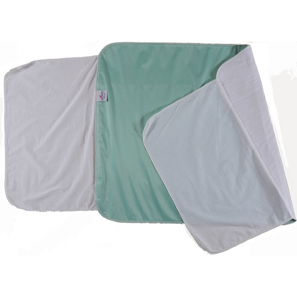 Reusable washable underpad with tuck-in flaps, 36 x 72 inch waterproof incontinence bed pad for mattress protection and home care.